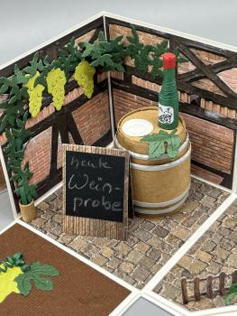 Exlposionsbox Weinhof Geschenk Weinfass Schild Trauben